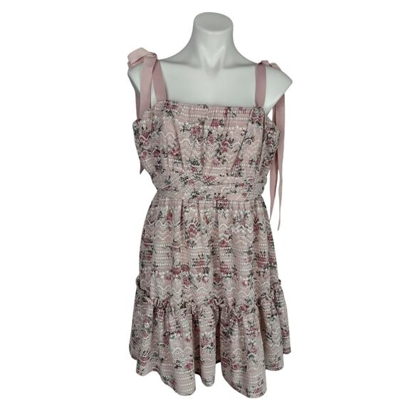 Gianni Bini Ivette Embroider Square Neck Sleeveless A line Floral Dress Size 12 - Picture 2 of 16